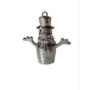 Snowman Heavy Silver Metal Ornament 3" High